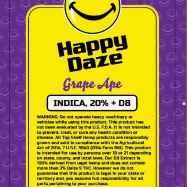 Happy Daze Delta 8 Infused Pre rolls: Grape Ape